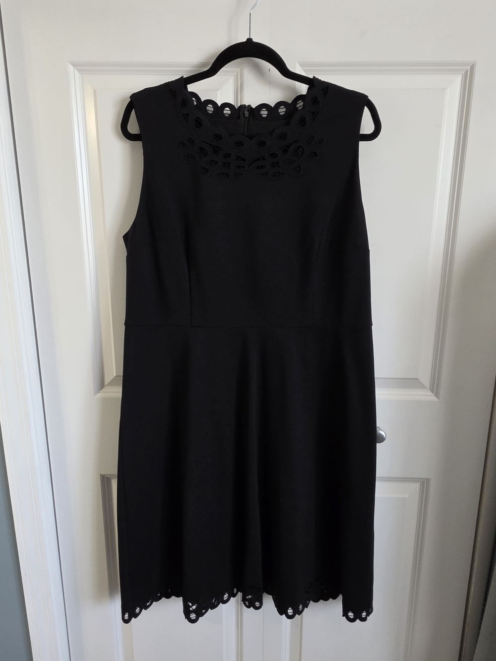 Talbots Black Sleeveless Eyelet-Trim Fit-and-Flare Dress lace detail